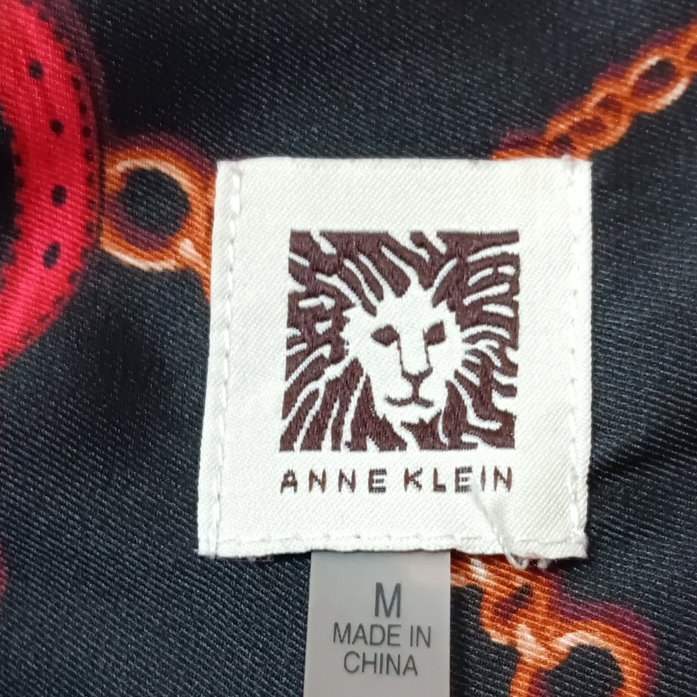 Anne Klein Black Blouse with Red and Gold Chain Design
